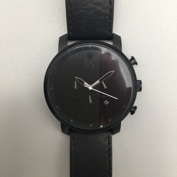 MVMT Chronograph Watch Men 45mm Ink Black Date 50M Leather Band New Battery - Picture 8 of 16